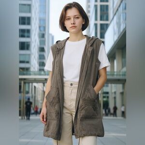 Rare Vintage Jean Paul Gaultier Long Sleeveless Drawstring Hoodie, Dark Grey